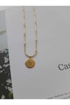 Çelik vintage göz detaylı gold kolye