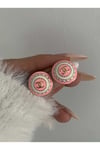 Pembe yuvarlak gold detay küpe