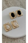 Siyah Taş Vintage Görünümlü Gold Küpe