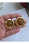 Yeşil taş vintage gold küpe