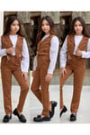 3LÜ CEKETLİ KEMERLİ PANTOLON CEPLİ KIZ TAKIMLAR