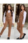 3LÜ CEKETLİ KEMERLİ PANTOLON CEPLİ KIZ TAKIMLAR