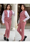 3LÜ CEKETLİ KEMERLİ PANTOLON CEPLİ KIZ TAKIMLAR