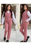 3LÜ CEKETLİ KEMERLİ PANTOLON CEPLİ KIZ TAKIMLAR