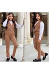 3LÜ CEKETLİ KEMERLİ PANTOLON CEPLİ KIZ TAKIMLAR