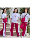 GÜL DETAYLI TAŞ İŞLEMELİ ÇANTALI PENYE KIZ TAKIMLAR