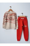 Hello Winter  Baskılı Uzun Kollu Lastikli Bel Cepli  Unisex Çocuk Alt Üst Takım