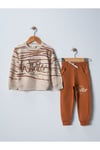 Hello Winter  Baskılı Uzun Kollu Lastikli Bel Cepli  Unisex Çocuk Alt Üst Takım