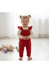 Kız Bebek Takım Waffle Kumaş Bebek Tulum Takımı Fırfırlı Askılı Tulum ve Kalpli Body