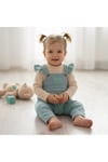 Kız Bebek Takım Waffle Kumaş Bebek Tulum Takımı Fırfırlı Askılı Tulum ve Kalpli Body