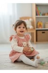 Kız Çocuk Kolları Fırfır Detaylı Çiçekli ikili Uzun Kollu Badi Ve waffle Elbise 6-24 Ay