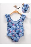 KOLLARI FIRFIRLI DESENLİ BASKILI KIZ ÇOCUK MAYO