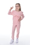 önü ve kol fırfır detaylı pamuk uzun kol kız çocuk alt üst takım