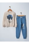 Tropical  Baskılı Uzun Kollu Lastikli Bel Cepli  Unisex Çocuk Alt Üst Takım