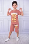 Unisex Change baskılı çocuk kısa kol yazlık beli lastikli cepli şort alt üst takım