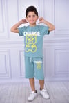 Unisex Change baskılı çocuk kısa kol yazlık beli lastikli cepli şort alt üst takım