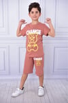 Unisex Change baskılı çocuk kısa kol yazlık beli lastikli cepli şort alt üst takım