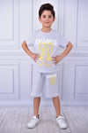 Unisex Change baskılı çocuk kısa kol yazlık beli lastikli cepli şort alt üst takım