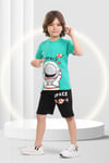 Yazlık  Çocuk Space  Baskılı Kısa Kollu Bisiklet Yaka T-shirt Şort  Alt Üst Takım