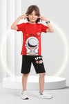 Yazlık  Çocuk Space  Baskılı Kısa Kollu Bisiklet Yaka T-shirt Şort  Alt Üst Takım