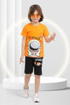 Yazlık  Çocuk Space  Baskılı Kısa Kollu Bisiklet Yaka T-shirt Şort  Alt Üst Takım