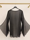 Siyah Simli Transparan Kimono – Yarasa Kollu Tül Plaj Üstü