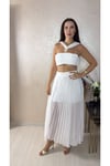 Aksesuar Detaylı Crop Bluz Ve Maxi Plise Astarlı Pantolon Premium Takım