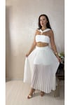Aksesuar Detaylı Crop Bluz Ve Maxi Plise Astarlı Pantolon Premium Takım