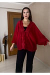 Güpür Detaylı Kırmızı İpeksi Gömlek/Kimono