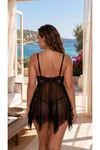 Büyük Beden Dantel Detaylı Tül Siyah Babydoll