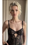 Siyah Balenli Dolgusuz Dantelli Babydoll
