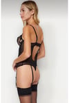 Siyah Brode Dantelli Jartiyerli İp Askılı Örme Babydoll