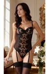 Siyah Brode Dantelli Jartiyerli İp Askılı Örme Babydoll