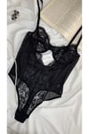 Siyah Dantelli Balenli Kapsız Transparan Alttan Çıtçıtlı Bodysuit