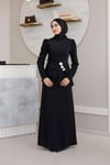 ALTIN TOKALI ASİMETRİK PEPLUM ABİYE -SİYAH