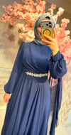 BELİ TAŞLI ŞİFON ABİYE-MAVİ