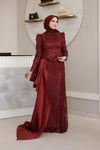 FERİHA SARIOĞLU- LAL TAŞI IŞILTISI PUL İŞLEMELİ BALIK ABİYE