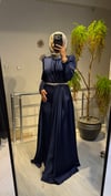 LACİVERT SATEN BELİ TAŞLI ABİYE