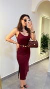 Bordo İp Askılı Yırtmaçlı Modal Basic Elbise