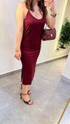 Bordo İp Askılı Yırtmaçlı Modal Basic Elbise