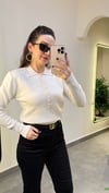 Ekru Polo Yaka Vatkalı Triko