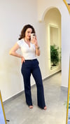 İspanyol Paça Lacivert Premium Kemerli Kumaş Pantolon