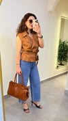 Kemerli Blazer Yelek -Taba