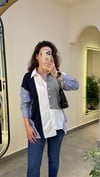 Lacivert Kolları Taşlı Tasarım Gömlek