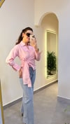Pembe Çizgili Bağlamalı Gömlek