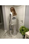 Beyaz Blazer Taşlı Saten Ceket - Pantolon Takım
