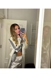 Beyaz Blazer Taşlı Saten Ceket - Pantolon Takım