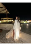 beyaz Payetli kolları tüylü kaftan