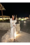 beyaz Payetli kolları tüylü kaftan