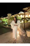 beyaz Payetli kolları tüylü kaftan